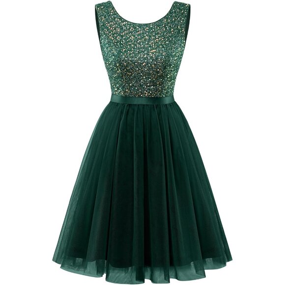 Dresses & Skirts - Sequin Dress Women's Tulle Mini Cocktail A Line Sleeveless Formal